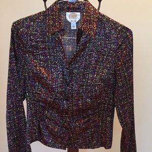 Talbots multi colored silk button down shirt